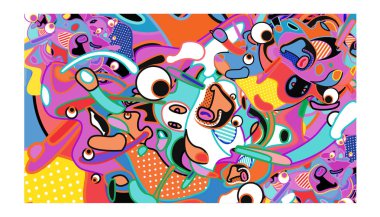 Vektör renkli soyut duvar kağıdı arka plan. Çeşitli fraktal şekil ve düzen kompozisyon. Tasarım şablonu için Poster, afiş ve kumaş baskı.