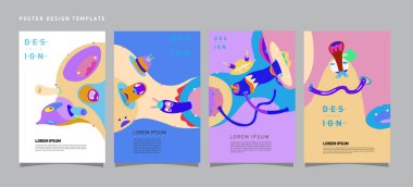 Soyut Modern oyuncak tasarım Festivali afiş. Yayınlar ve sunumlar düzenleri grafik şablonu ve Poster için fikirler. Vektör çizim karikatür Head 3d formları.