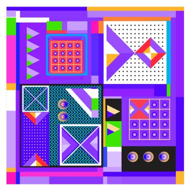 Trendy geometrik öğeleri memphis tasarımı renkli ve parlak. Retro 90s doku, desen ve öğeleri tarzı. Modern arka plan tasarımı ve kapak şablonu