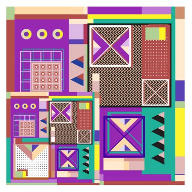 Trendy geometrik öğeleri memphis tasarımı renkli ve parlak. Retro 90s doku, desen ve öğeleri tarzı. Modern arka plan tasarımı ve kapak şablonu