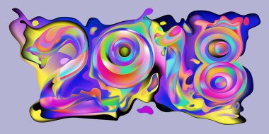 2018 yeni yıl renkli akrilik boya 3d tasarım öğesi sunumlar, el ilanları, broşürler, kartpostallar ve posterler için arka plan üzerinde. Vektör çizim