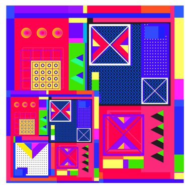 Trendy geometrik öğeleri memphis tasarımı renkli ve parlak. Retro 90s doku, desen ve öğeleri tarzı. Modern arka plan tasarımı ve kapak şablonu