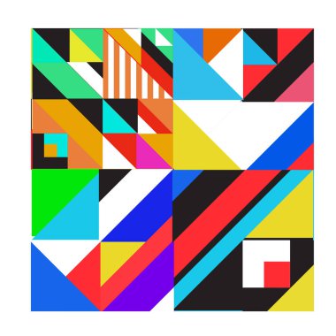 Trendy geometrik kaleydoskop öğeleri memphis tebrik kartları tasarımı. Retro tarzı doku, desen ve öğeleri. Modern soyut tasarım poster ve kapak şablonu