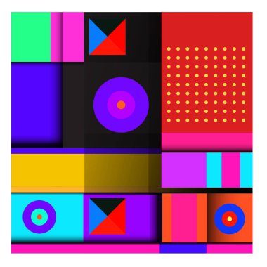 Trendy geometrik öğeleri memphis tasarımı renkli ve parlak. Retro 90s doku, desen ve öğeleri tarzı. Modern arka plan tasarımı ve kapak şablonu.