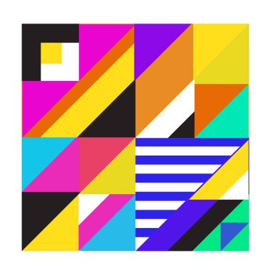 Trendy geometrik kaleydoskop öğeleri memphis tebrik kartları tasarımı. Retro tarzı doku, desen ve öğeleri. Modern soyut tasarım poster ve kapak şablonu