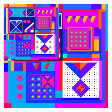 Trendy geometrik öğeleri memphis tasarımı renkli ve parlak. Retro 90s doku, desen ve öğeleri tarzı. Modern arka plan tasarımı ve kapak şablonu