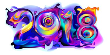 2018 yeni yıl renkli akrilik boya 3d tasarım öğesi sunumlar, el ilanları, broşürler, kartpostallar ve posterler için arka plan üzerinde. Vektör çizim