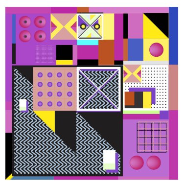 Trendy geometrik öğeleri memphis tasarımı renkli ve parlak. Retro 90s doku, desen ve öğeleri tarzı. Modern arka plan tasarımı ve kapak şablonu