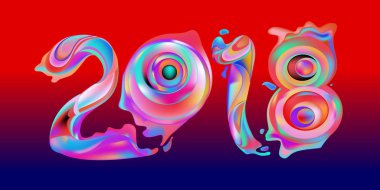 2018 yeni yıl renkli akrilik boya 3d tasarım öğesi sunumlar, el ilanları, broşürler, kartpostallar ve posterler için arka plan üzerinde. Vektör çizim