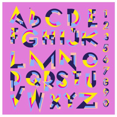 Vektör renkli alfabesi. Tasarım ve çizim şablonu için benzersiz yazı tipleri. Tipografi için poster ve başlık yayını.