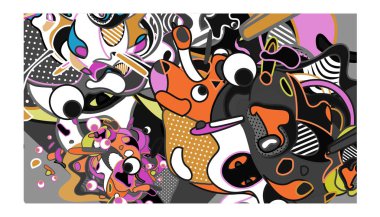 Vektör renkli soyut duvar kağıdı arka plan. Çeşitli fraktal şekil ve düzen kompozisyon. Tasarım şablonu için Poster, afiş ve kumaş baskı.