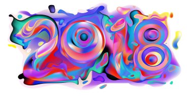 2018 yeni yıl renkli akrilik boya 3d tasarım öğesi sunumlar, el ilanları, broşürler, kartpostallar ve posterler için arka plan üzerinde. Vektör çizim