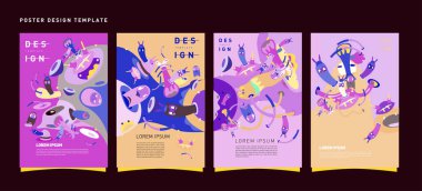 Soyut Modern oyuncak tasarım Festivali afiş. Yayınlar ve sunumlar düzenleri grafik şablonu ve Poster için fikirler. Vektör çizim karikatür Head 3d formları.