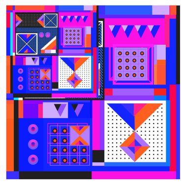 Trendy geometrik öğeleri memphis tasarımı renkli ve parlak. Retro 90s doku, desen ve öğeleri tarzı. Modern arka plan tasarımı ve kapak şablonu