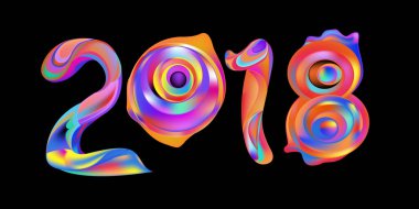 2018 yeni yıl renkli akrilik boya 3d tasarım öğesi sunumlar, el ilanları, broşürler, kartpostallar ve posterler için arka plan üzerinde. Vektör çizim