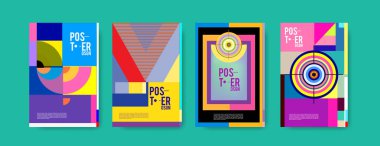 Minimalist vektör tasarım küme kapsıyor. Serin geometrik degradeler şekli. Fütüristik Poster şablonu.