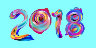 2018 yeni yıl renkli akrilik boya 3d tasarım öğesi sunumlar, el ilanları, broşürler, kartpostallar ve posterler için arka plan üzerinde. Vektör çizim