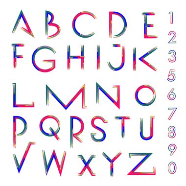 Vektör renkli alfabesi. Tasarım ve çizim şablonu için benzersiz yazı tipleri. Tipografi için poster ve başlık yayını.
