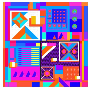 Trendy geometrik öğeleri memphis tasarımı renkli ve parlak. Retro 90s doku, desen ve öğeleri tarzı. Modern arka plan tasarımı ve kapak şablonu