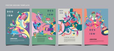 Soyut Modern oyuncak tasarım Festivali afiş. Yayınlar ve sunumlar düzenleri grafik şablonu ve Poster için fikirler. Vektör çizim karikatür Head 3d formları.