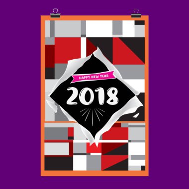 Mutlu yeni yıl 2018 renkli soyut tasarım, takvim ve tebrik kartı için vektör öğeleri.