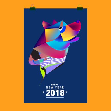 Çin yeni yılı 2018 şenlikli vektör kartı tasarımı ile şirin köpek, 2018 yıl zodyak sembolü 