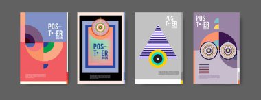 Minimalist vektör tasarım küme kapsıyor. Serin geometrik degradeler şekli. Fütüristik Poster şablonu.