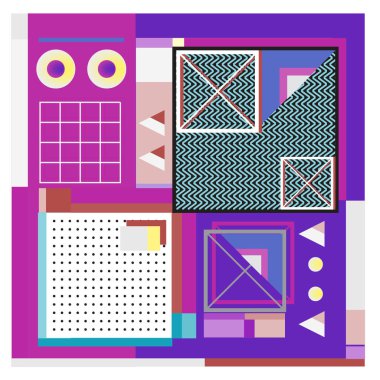 Trendy geometrik öğeleri memphis tasarımı renkli ve parlak. Retro 90s doku, desen ve öğeleri tarzı. Modern arka plan tasarımı ve kapak şablonu