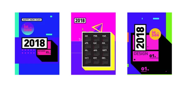 Anul Nou 2018 Calendar Șablon Acoperire Calendar Poster Design Fundal — Vector de stoc