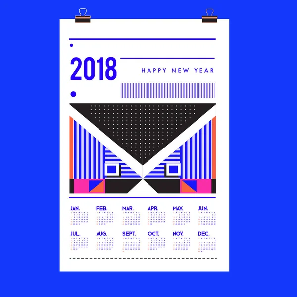 Plantilla Portada Calendario Año Nuevo 2018 Calendario Diseño Póster Con — Vector de stock