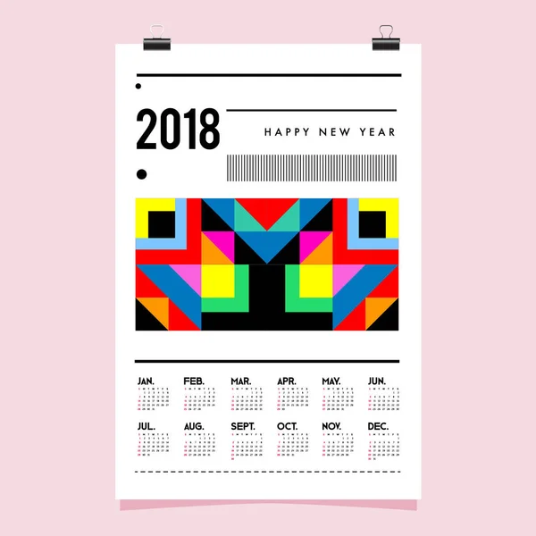 New Year 2018 Calendar Cover Template Calendar Poster Design Colorful — Stock Vector