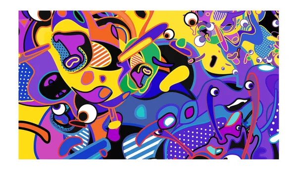 矢量彩色抽象墙纸背景 各种分形形状和布局组成 横幅和织物打印的设计模板 — 图库矢量图片
