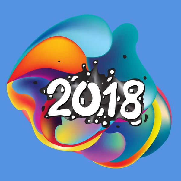 2018 Happy New Year holiday greeting card on liquid colorful background