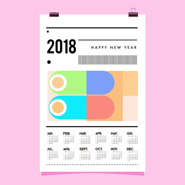 New Year 2018 Calendar Cover Template Calendar Poster Design Colorful — Stock Vector