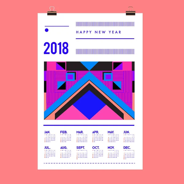 New Year 2018 Calendar Cover Template Calendar Poster Design Colorful — Stock Vector