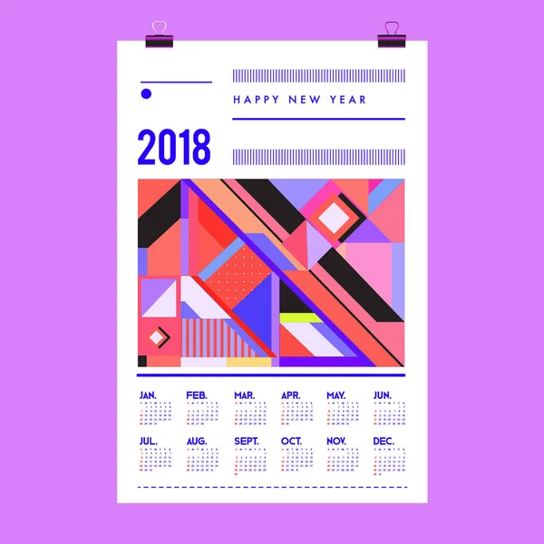 Νέο Έτος 2018 Ημερολόγιο Κάλυψη Πρότυπο Ημερολόγιο Και Σχεδιασμός Αφίσας — Διανυσματικό Αρχείο