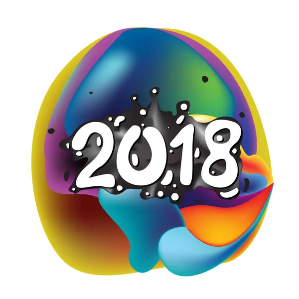 Tarjeta Felicitación Feliz Año Nuevo 2018 Sobre Fondo Colorido Líquido — Vector de stock