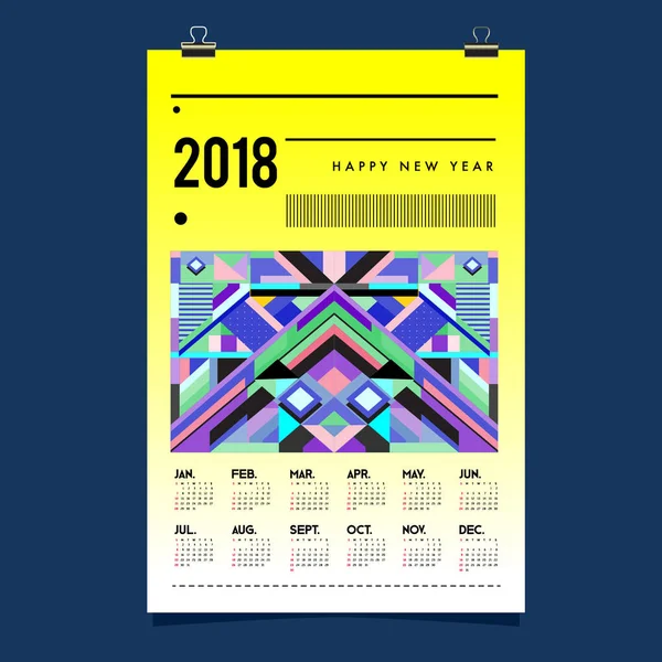 Plantilla Portada Calendario Año Nuevo 2018 Calendario Diseño Póster Con — Vector de stock