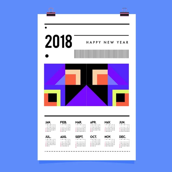 Ano Novo 2018 Modelo Capa Calendário Calendário Design Pôster Com — Vetor de Stock