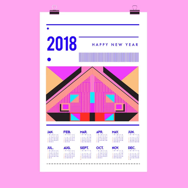 Plantilla Portada Calendario Año Nuevo 2018 Calendario Diseño Póster Con — Vector de stock