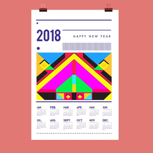 Ano Novo 2018 Modelo Capa Calendário Calendário Design Pôster Com — Vetor de Stock