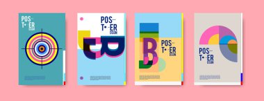 Renkli geometrik Tasarım poster ve kapak. En az geometrik desen degradeler arka planlar. 
