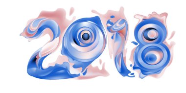 2018 yeni yıl renkli akrilik boya 3d tasarım öğesi sunumlar, el ilanları, broşürler, kartpostallar ve posterler için arka plan üzerinde. Vektör çizim