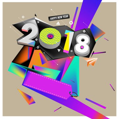 2018 yeni yıl renkli akrilik boya 3d tasarım öğesi sunumlar, el ilanları, broşürler, kartpostallar ve posterler için arka plan üzerinde. Vektör çizim