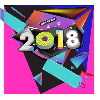 2018 yeni yıl renkli akrilik boya 3d tasarım öğesi sunumlar, el ilanları, broşürler, kartpostallar ve posterler için arka plan üzerinde. Vektör çizim