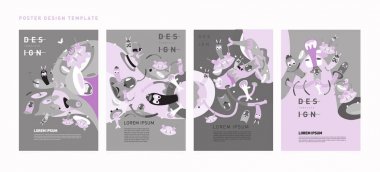 Soyut Modern oyuncak tasarım Festivali afiş. Yayınlar ve sunumlar düzenleri grafik şablonu ve Poster için fikirler. Vektör çizim karikatür Head 3d formları.