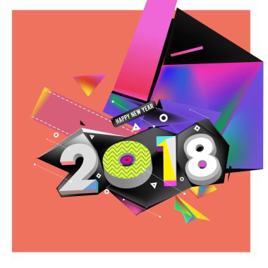 2018 yeni yıl renkli akrilik boya 3d tasarım öğesi sunumlar, el ilanları, broşürler, kartpostallar ve posterler için arka plan üzerinde. Vektör çizim