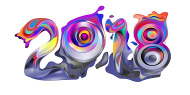 2018 yeni yıl renkli akrilik boya 3d tasarım öğesi sunumlar, el ilanları, broşürler, kartpostallar ve posterler için arka plan üzerinde. Vektör çizim