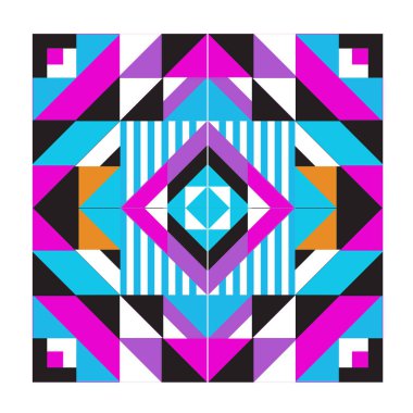 Trendy geometrik kaleydoskop öğeleri memphis tebrik kartları tasarımı. Retro tarzı doku, desen ve öğeleri. Modern soyut tasarım poster ve kapak şablonu