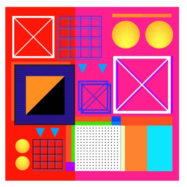 Trendy geometrik öğeleri memphis tasarımı renkli ve parlak. Retro 90s doku, desen ve öğeleri tarzı. Modern arka plan tasarımı ve kapak şablonu